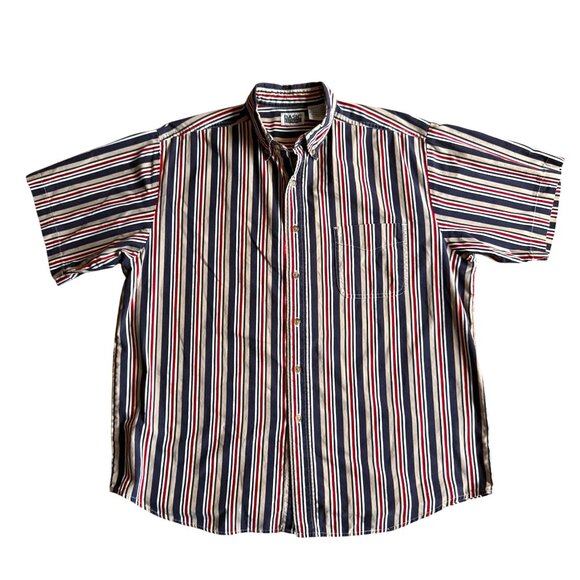 2/$18 SALE! Vtg‎ Basic Editions Button Up Shirt Mens L Vertical Striped 90s Y2K - Picture 1 of 6